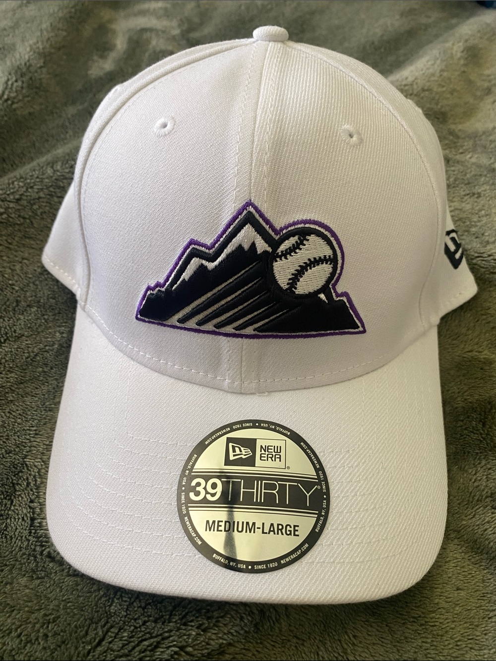 Colorado Rockies White Cap with Purple & Black Mountain Baseball Logo